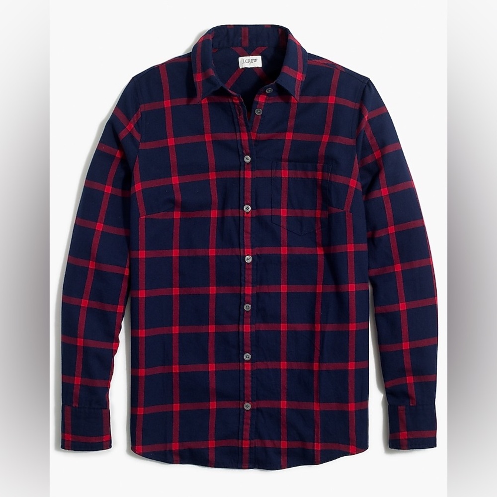 J. Crew Red and Navy Plaid Flannel Shirt